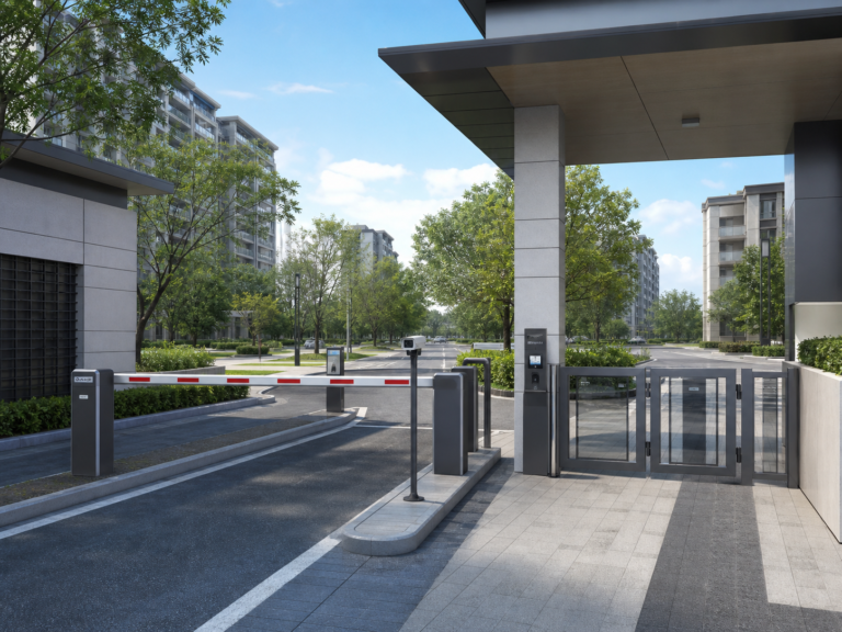 Smart residential community entrance control solution with boom barrier, ANPR and pedestrian access